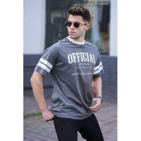 Men Printed Smoke Gray Oversize T-Shirt - Füme