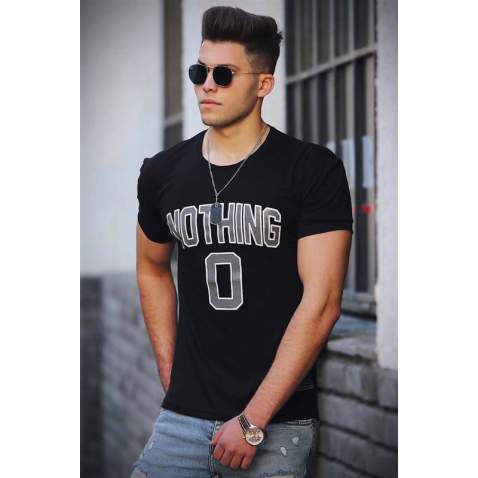 Madmext Black Printed T-shirt for Men 4394 - Siyah