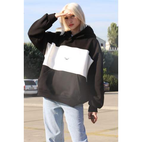 Black Block Color Sweatshirt MG1544 - Siyah