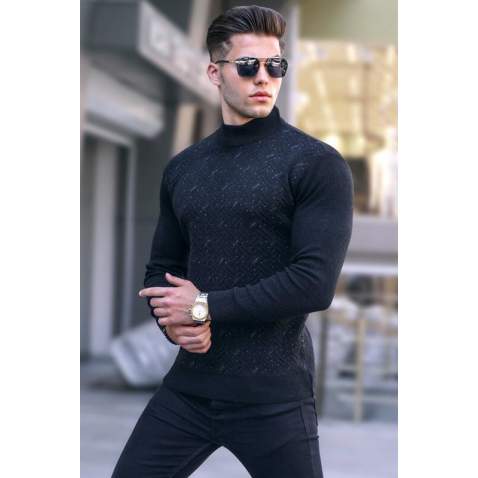 Anthracite Mock Turtleneck Knitwear Sweater 5969 - Antrasit