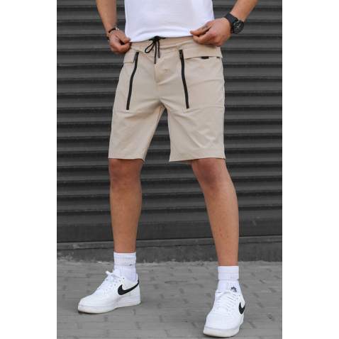 Men Basic Beige Capri Shorts - Bej