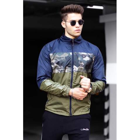 Madmext Navy Blue Camouflage Patterned Men Raincoat MG4769 - Lacivert