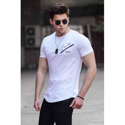 Madmext White Printed T-shirt for Men 4627 - Beyaz