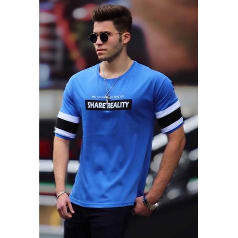 Madmext Blue Printed T-shirt for Men 4030 - İndigo