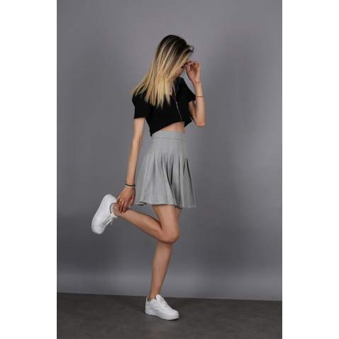 Women Basic Pleated Gray Skirt MG1484 - Gri