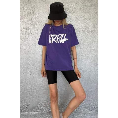 Women Printed Oversize Purple T-Shirt MG1490 - Mor