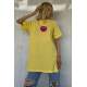 Women Printed Oversize Yellow T-Shirt - Sarı