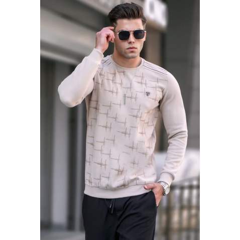 Beige Designed Knitwear Sweater 5968 - Bej