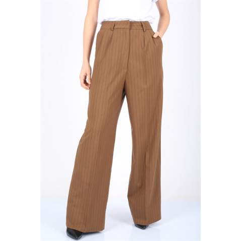 Mad Girls Striped Brown Palazzo Pants MG1332 - Kahverengi