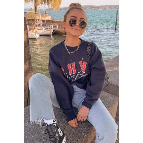 Mad Girls Navy Blue Sweatshirt MG813 - Lacivert