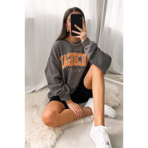 Mad Girls Printed Anthracite Sweatshirt MG785 - Antrasit