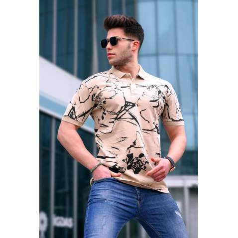 Men Designed Beige Polo T-Shirt - Bej