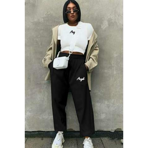 Mad Girls Black Printed Sweatpants MG311 - Siyah