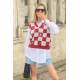 Women Designed Tile Red Sweater - Kiremit