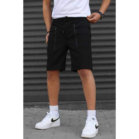 Men Basic Black Capri Shorts - Siyah