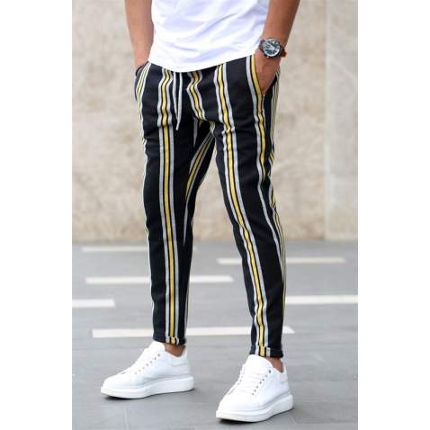 Madmext Black-Yellow Striped Sweatpants 4086 - Sarı