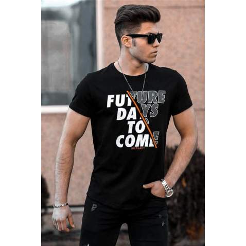 Madmext Black Printed T-shirt for Men 4475 - Siyah