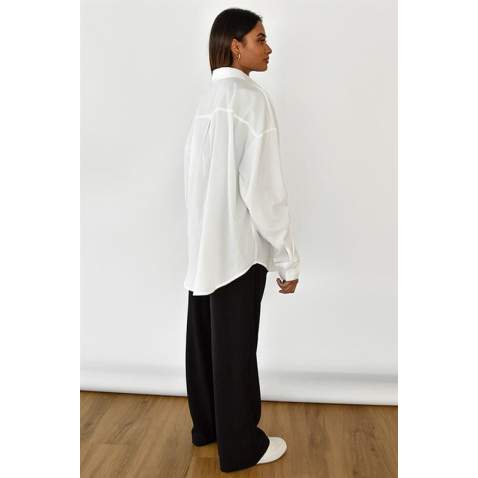 White Oversize Basic Poplin Shirt MG1530 - Beyaz