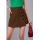 Women Brown Side Button Mini Skirt - Kahverengi