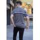 Men Striped Ice Gray Polo T-Shirt 5734 - Buz grisi