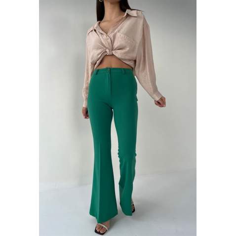 Mad Girls Green Bell Bottom Trousers Mg1449 - Yeşil