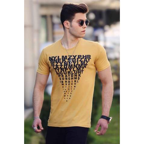 Madmext Yellow Letter Printed T-shirt for Men 4471 - Sarı