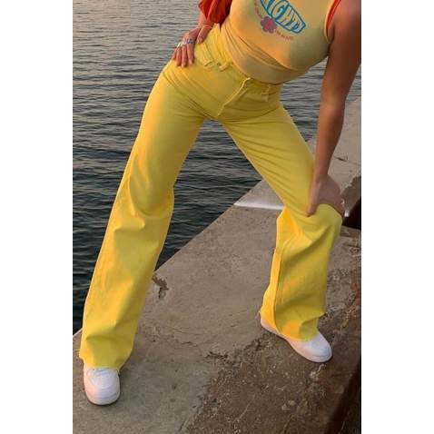 Mad Girls Yellow Palazzo Jeans Mg1189 - Sarı