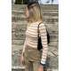 Women Crewneck Camel Striped Sweater - Camel