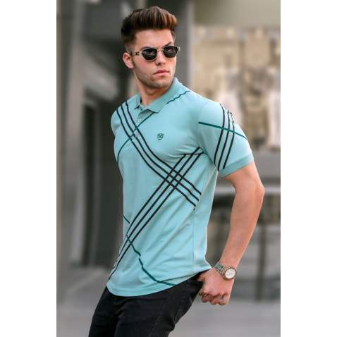 Men Designed Mint Green Polo T-Shirt 5870 - Mint yeşili