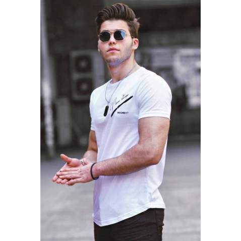 Madmext White Printed T-shirt for Men 4627 - Beyaz