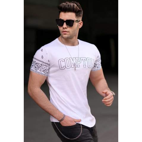 Madmext Men Printed White T-shirt 4988 - Beyaz