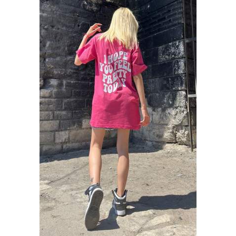 Mad Girls Printed Pink T-shirt MG1419 - Pembe