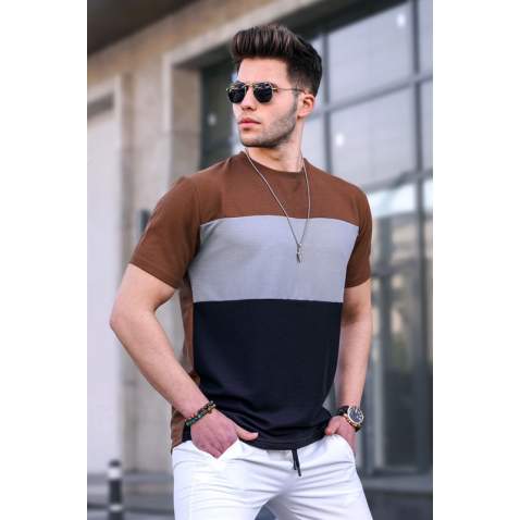 Madmext Men Color Blocked Brown T-shirt 5826 - Kahverengi