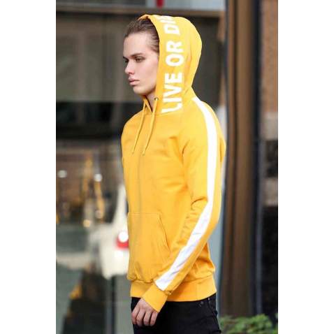 Madmext Yellow Printed Hoodie 4116 - Sarı