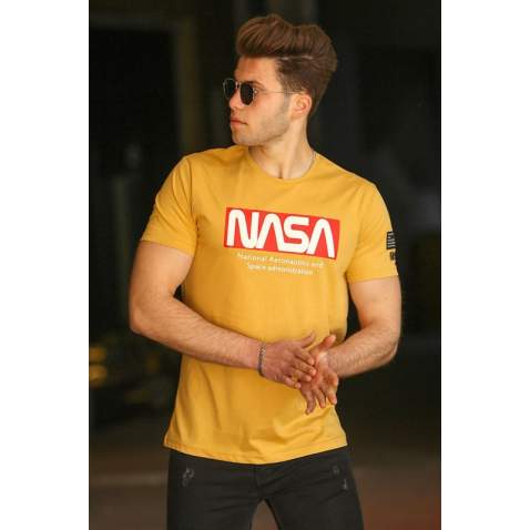 Madmext Yellow Nasa T-shirt for Men 4526 - Sarı