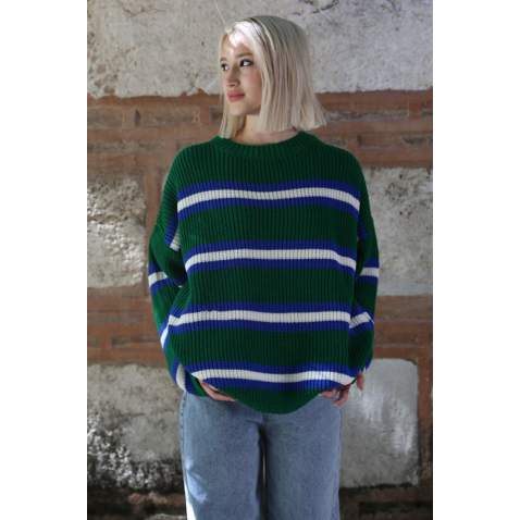 Green Striped Knitted Sweater MG1244 - Yeşil