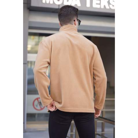 Camel Cep Detaylı Fermuarlı Polar Sweatshirt 6046 - Camel