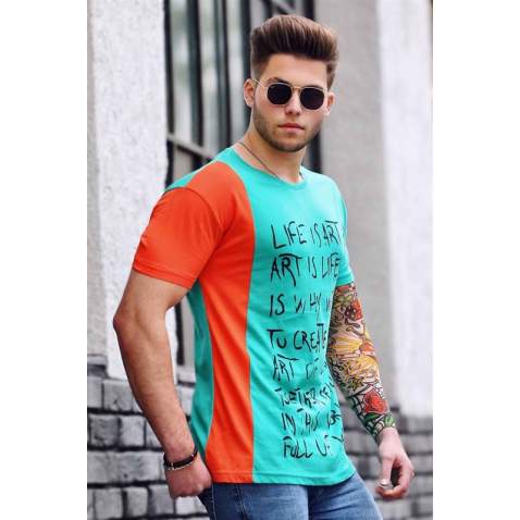 Madmext Turquoise T-shirt for Men 3020 - Turkuaz