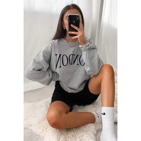 Mad Girls Gray Women Sweatshirt MG699 - Gri