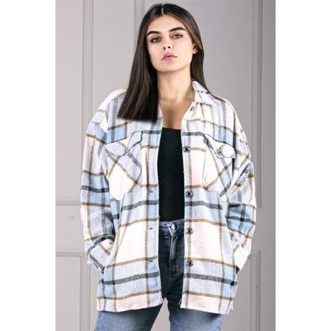 Mad Girls Oversize Blue Lumberjack Shirt MG042 - Mavi