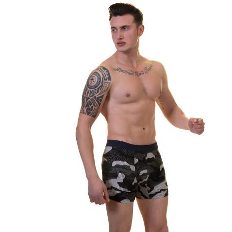 Siyah Beyaz Kamuflaj Erkek Boxer Brief Rahat Baksır Şort