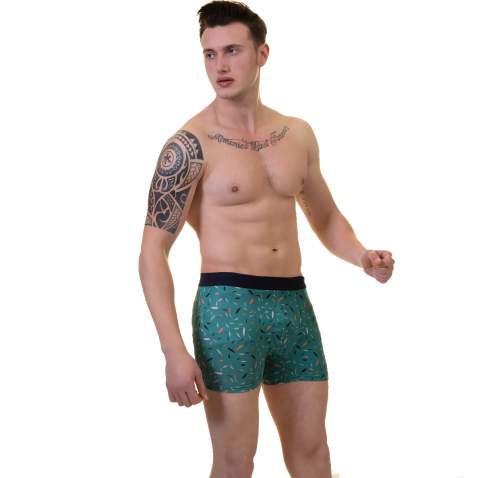 Yeşil Desenli Esnek Erkek Boxer Brief Rahat Boxer Şort