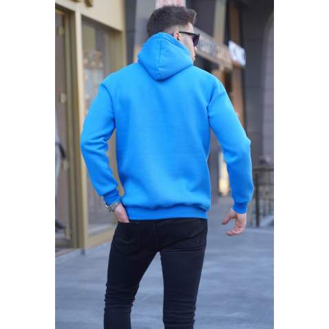 Saxe Blue Printed Hoodie Sweatshirt 5898 - Saks