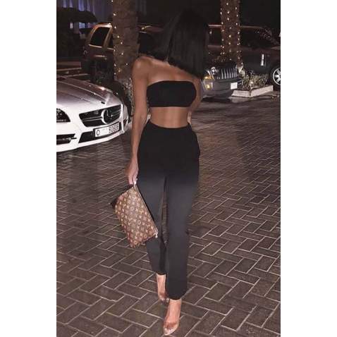 Mad Girls Black Strappy Plain Strapless Crop Top MG318 - Siyah