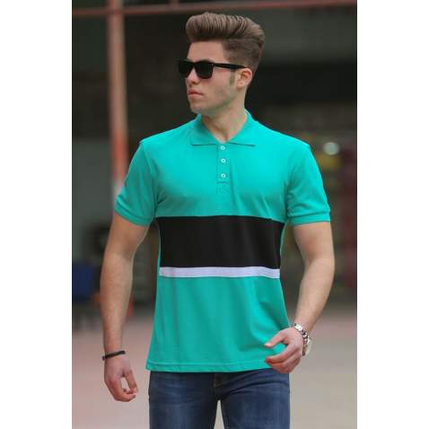 Madmext Turquoise Two-Tone Polo Shirt for Men 3084 - Turkuaz