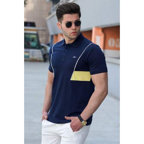 Madmext Men Striped Navy Blue Polo T-shirt 5243 - Lacivert