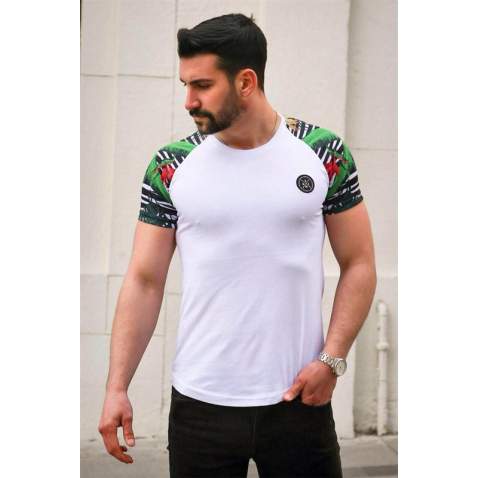 Madmext Khaki Camouflage T-shirt for Men 3012 - Beyaz