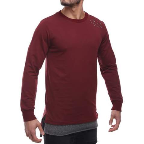 Bordo Düz Sweatshirt - Omuz Delikli 2139 - Bordo