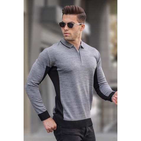 Anthracite Knitwear Polo Sweater 5797 - Antrasit