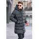 Black Hoodie Long Puffer Jacket 5743 - Siyah